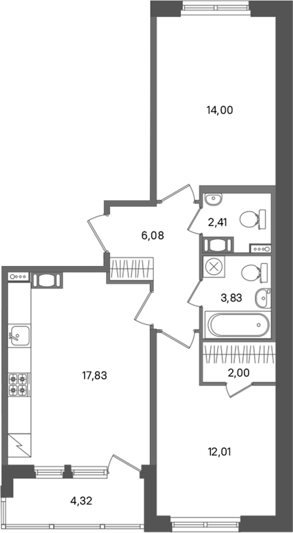 2-комнатная квартира 58.16 м², 2/5 эт., ЖК «ПАТИО. Уютный квартал»